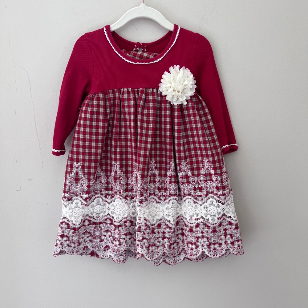 Iris & Ivy Plaid Dress with Flower Accent Holiday‎ Party Dress 18M